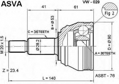 ASVA vw029 -  Шарнирный комплект, приводной вал