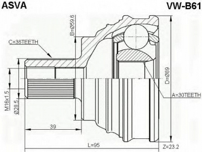 ASVA vwb61 -  Шарнирный комплект, приводной вал