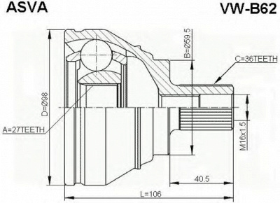 ASVA vwb62 -  Шарнирный комплект, приводной вал
