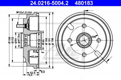 ATE 24021650042 -  Тормозной барабан