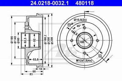 ATE 24021800321 -  Тормозной барабан