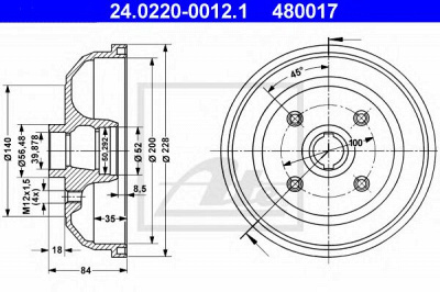 ATE 24022000121 -  Тормозной барабан