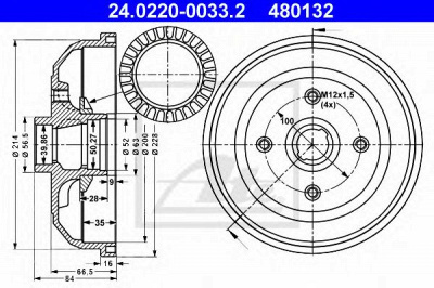 ATE 24022000332 -  Тормозной барабан