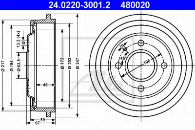 ATE 24022030012 -  Тормозной барабан