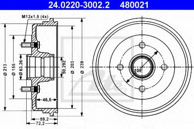 ATE 24022030022 -  Тормозной барабан