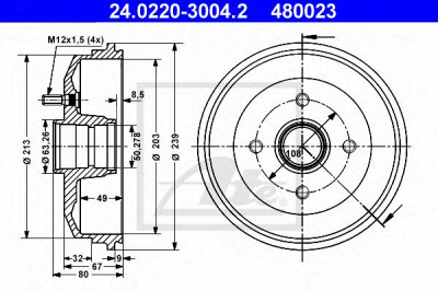ATE 24022030042 -  Тормозной барабан