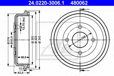 ATE 24022030061 -  Тормозной барабан