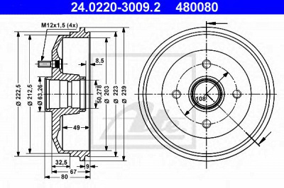 ATE 24022030092 -  Тормозной барабан