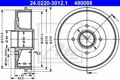 ATE 24022030121 -  Тормозной барабан