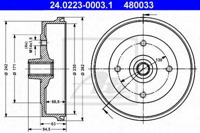ATE 24022300031 -  Тормозной барабан