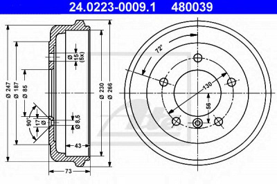 ATE 24022300091 -  Тормозной барабан