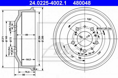 ATE 24022540021 -  Тормозной барабан