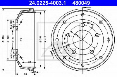 ATE 24022540031 -  Тормозной барабан
