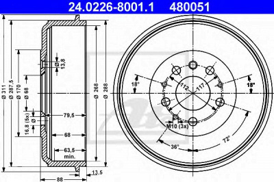 ATE 24022680011 -  Тормозной барабан