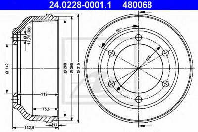 ATE 24022800011 -  Тормозной барабан