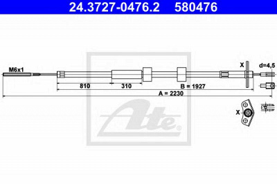 ATE 24372704762 -  ТРОС РУЧНИКА MER G-KLASSE W461 90-/W463 90- L L=22