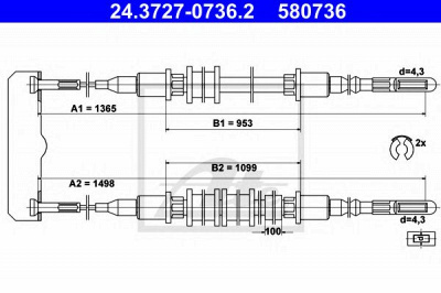 ATE 24372707362 -  Трос, стояночная тормозная система