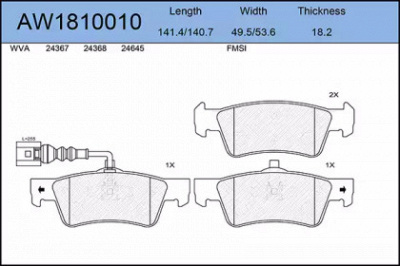 AYWIPARTS aw1810010 -  Комплект тормозных колодок, дисковый тормоз