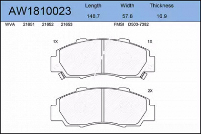 AYWIPARTS aw1810023 -  Комплект тормозных колодок, дисковый тормоз