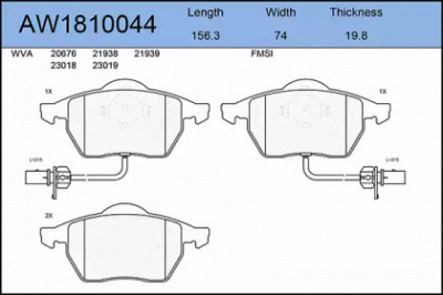 AYWIPARTS aw1810044 -  Комплект тормозных колодок, дисковый тормоз
