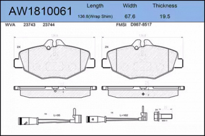 AYWIPARTS aw1810061 -  Комплект тормозных колодок, дисковый тормоз