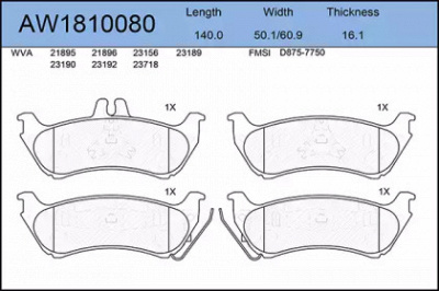AYWIPARTS aw1810080 -  Комплект тормозных колодок, дисковый тормоз