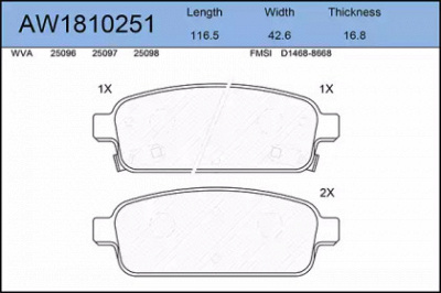 AYWIPARTS aw1810251 -  Комплект тормозных колодок, дисковый тормоз