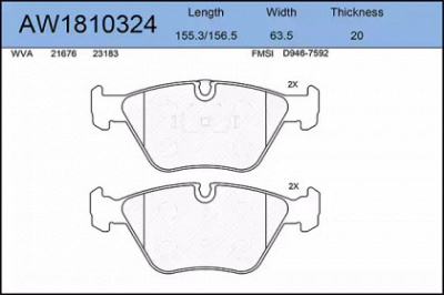 AYWIPARTS aw1810324 -  Комплект тормозных колодок, дисковый тормоз