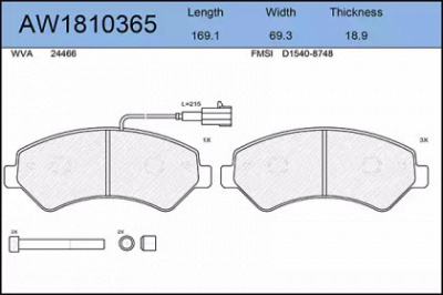 AYWIPARTS aw1810365 -  Комплект тормозных колодок, дисковый тормоз
