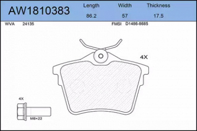 AYWIPARTS aw1810383 -  Комплект тормозных колодок, дисковый тормоз