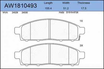 AYWIPARTS aw1810493 -  Комплект тормозных колодок, дисковый тормоз