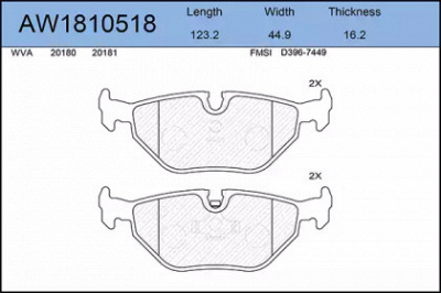 AYWIPARTS aw1810518 -  Комплект тормозных колодок, дисковый тормоз