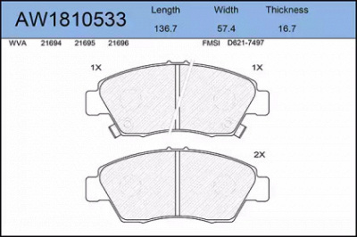 AYWIPARTS aw1810533 -  Комплект тормозных колодок, дисковый тормоз