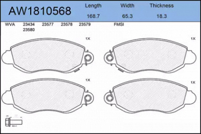 AYWIPARTS aw1810568 -  Комплект тормозных колодок, дисковый тормоз