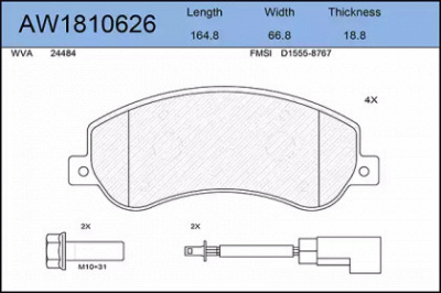 AYWIPARTS aw1810626 -  Комплект тормозных колодок, дисковый тормоз