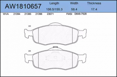 AYWIPARTS aw1810657 -  Комплект тормозных колодок, дисковый тормоз