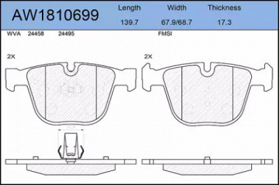 AYWIPARTS aw1810699 -  Комплект тормозных колодок, дисковый тормоз