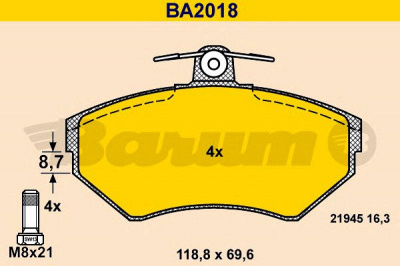 BARUM ba2018 -  Комплект тормозных колодок, дисковый тормоз