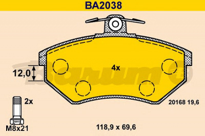 BARUM ba2038 -  Комплект тормозных колодок, дисковый тормоз