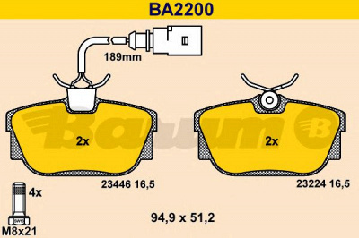 BARUM ba2200 -  Комплект тормозных колодок, дисковый тормоз