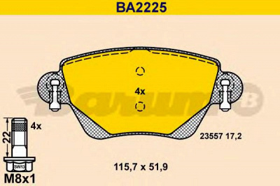 BARUM ba2225 -  Комплект тормозных колодок, дисковый тормоз