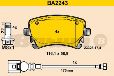BARUM ba2243 -  Комплект тормозных колодок, дисковый тормоз
