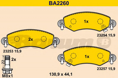 BARUM ba2260 -  Комплект тормозных колодок, дисковый тормоз