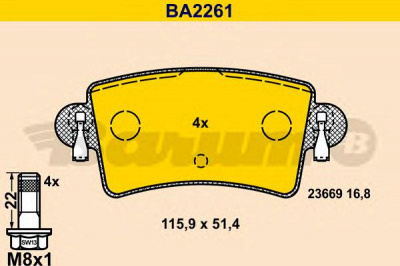 BARUM ba2261 -  Комплект тормозных колодок, дисковый тормоз
