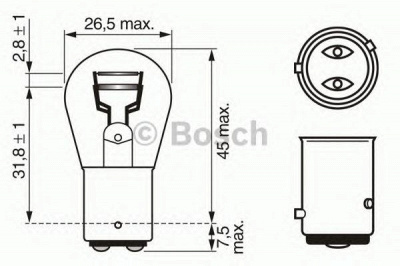 BOSCH 1987302215 -  Лампа накаливания, фонарь сигнала тормож./ задний габ. огонь| Лампа накаливания, фонарь сигнала торможения| Лампа накаливания, задняя противотуманная фара| Лампа накаливания, задний гарабитный огонь| Лампа, противотуманные . задние фонари