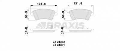 BRAXIS ab0121 -  Комплект тормозных колодок, дисковый тормоз