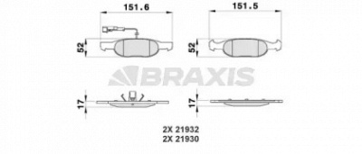 BRAXIS ab0182 -  Комплект тормозных колодок, дисковый тормоз