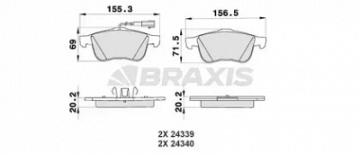 BRAXIS ab0189 -  Комплект тормозных колодок, дисковый тормоз