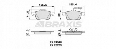 BRAXIS ab0348 -  Комплект тормозных колодок, дисковый тормоз