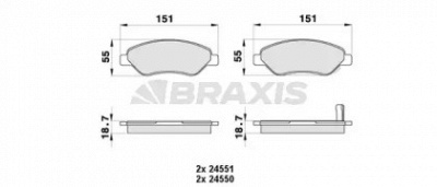 BRAXIS ab0434 -  Комплект тормозных колодок, дисковый тормоз